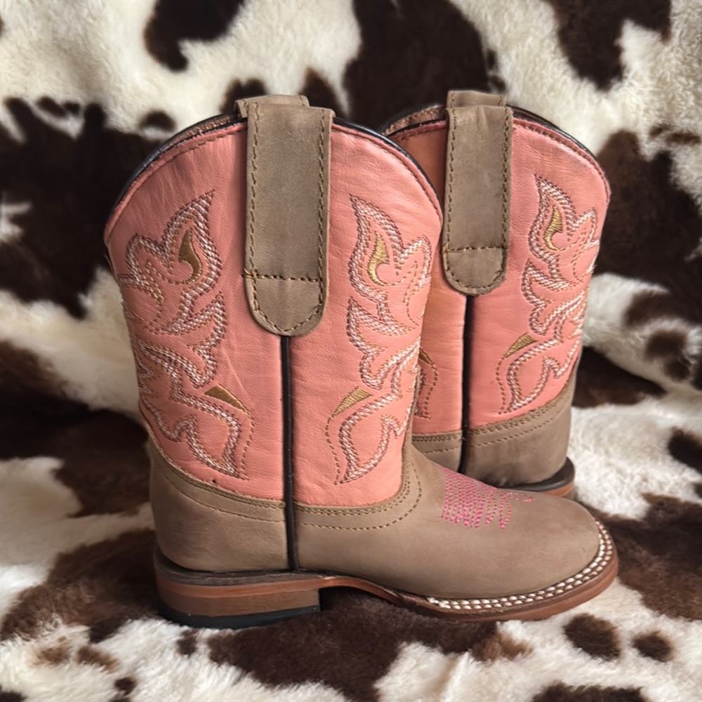 Tanner Mark Girls Pink and Tan Western Cowboy Boots